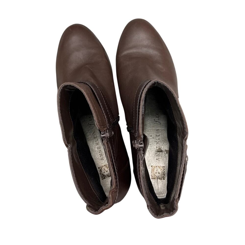 Anne Klein Kael Brown Leather Side Zip Buckle Strap Ankle Boots Women 9.5 - Picture 8 of 8